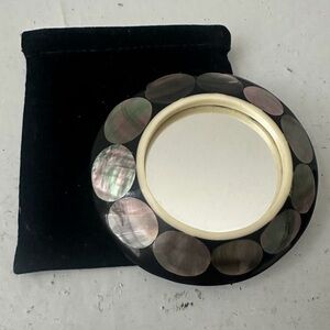 R&Y Augousti Paris Black and Mother of Pearl Hand Mirror with Inlayed Abalone